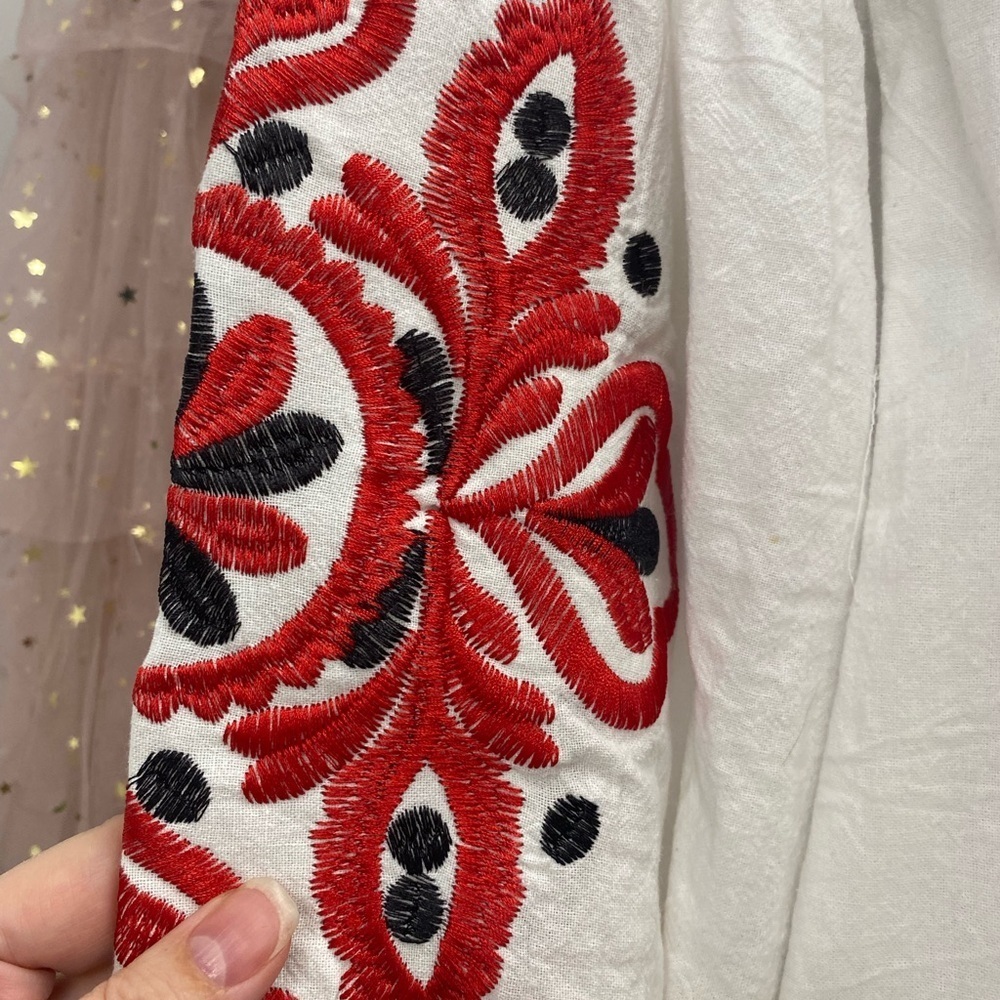 Embroidered White and Red Women's Top - Picture 2 of 5